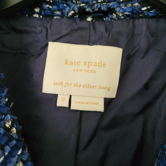 Kate Spade New York "Silver Lining" Tinsel Tweed Blazer Jacket Sz 0 Royal Blue - Picture 2 of 12